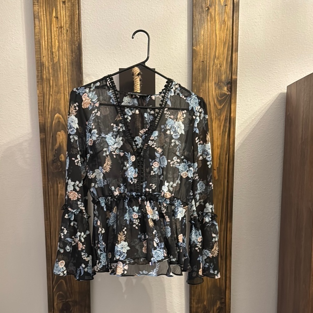 White House black market floral Sheer Blouse
